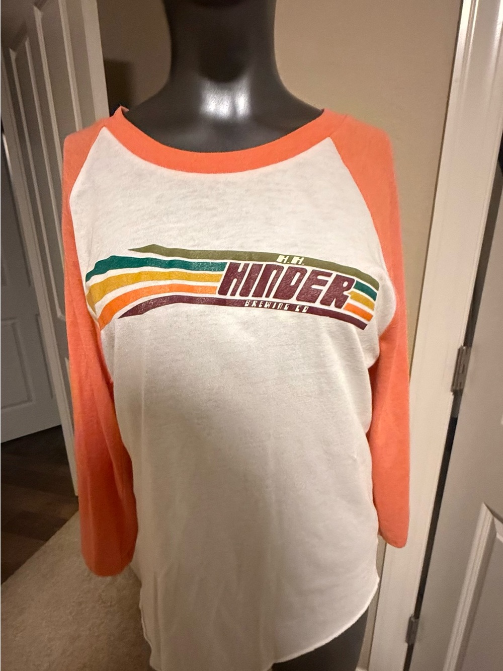 Others Follow Orange and White Raglan Graphic Tee with Retro Stripes